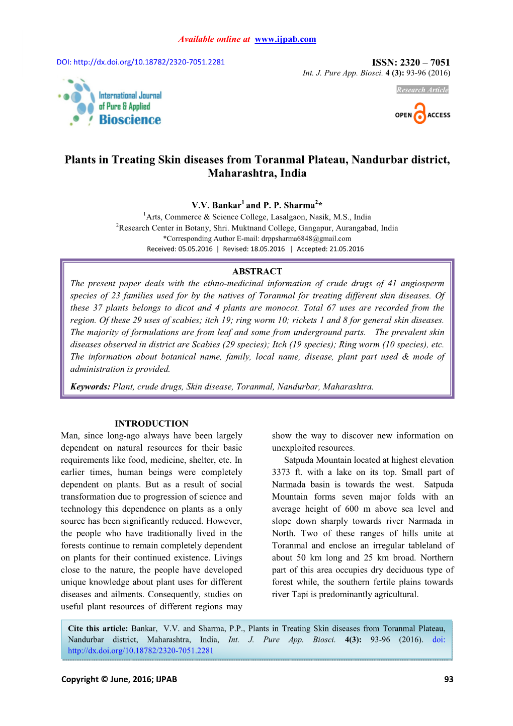 Plants in Treating Skin Diseases from Toranmal Plateau, Nandurbar District, Maharashtra, India