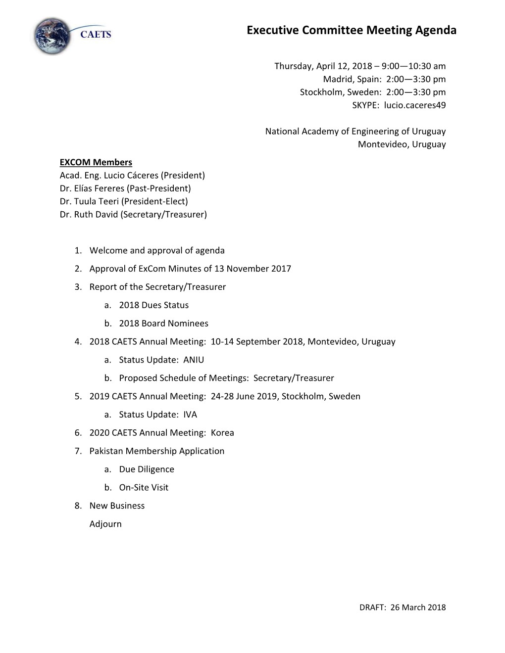 Executive Committee Meeting Agenda