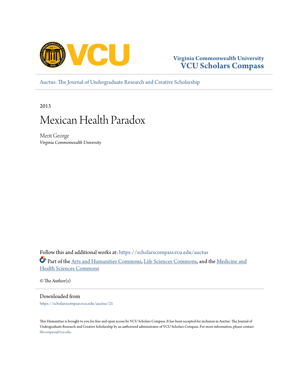 Mexican Health Paradox Merit George Virginia Commonwealth University
