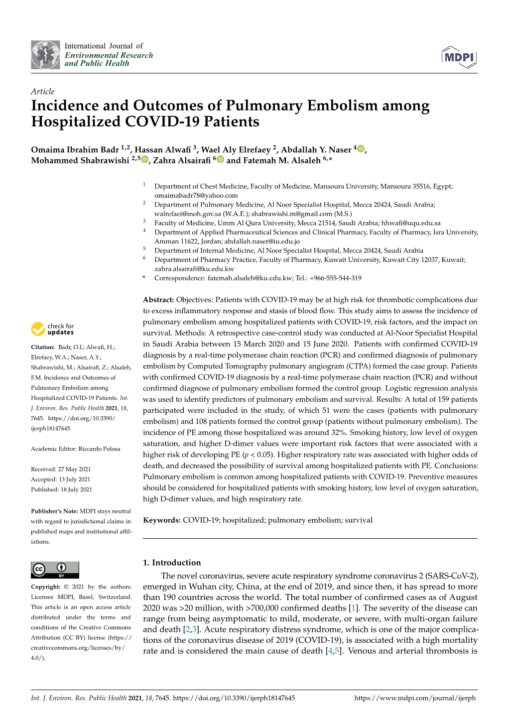 Incidence and Outcomes of Pulmonary Embolism Among Hospitalized COVID-19 Patients