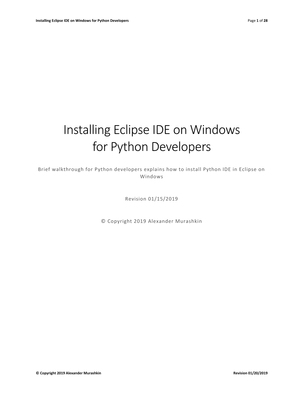 Installing Eclipse IDE on Windows for Python Developers Page 1 of 28