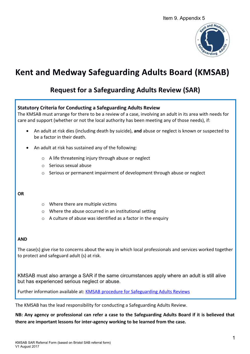 Form to Request a Safeguarding Adults Review