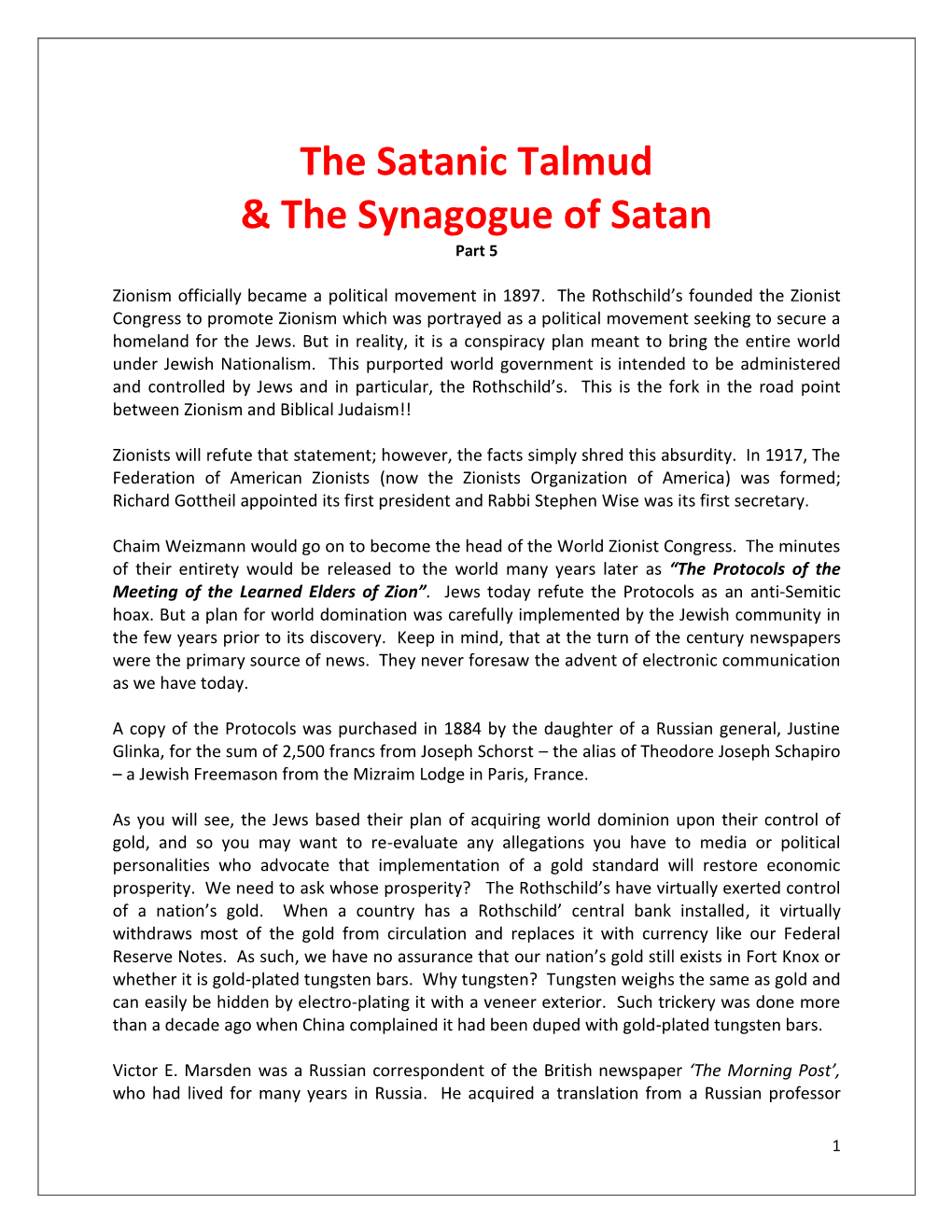 The Satanic Talmud & the Synagogue of Satan