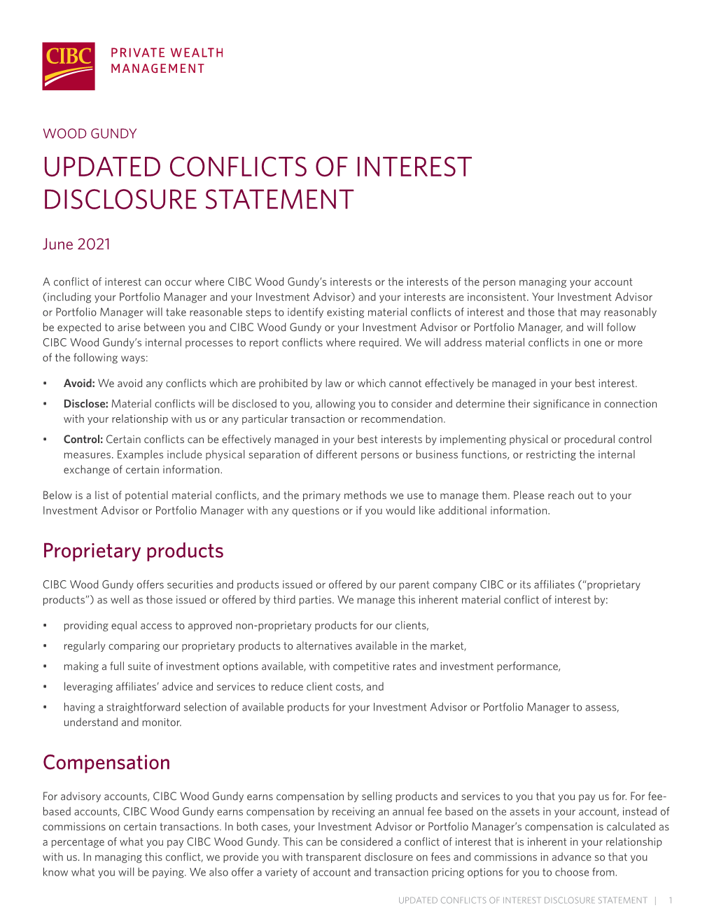 Updated Conflicts of Interest Disclosure Statement