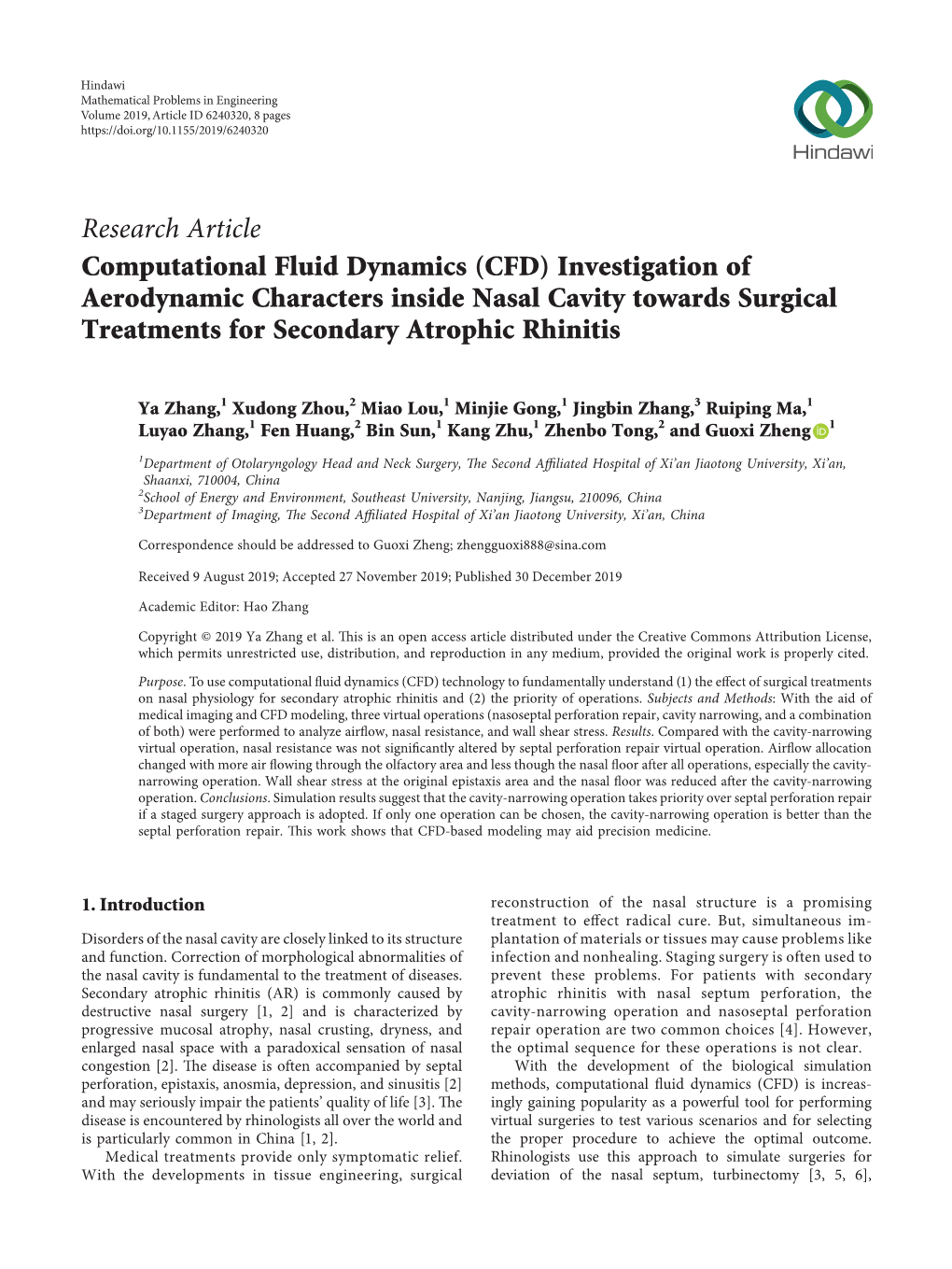 Computational Fluid Dynamics (CFD) Investigation of Aerodynamic Characters Inside Nasal Cavity Towards Surgical Treatments for Secondary Atrophic Rhinitis