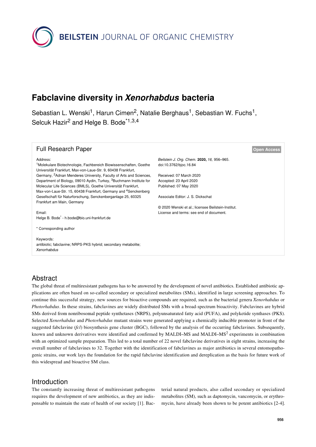 Fabclavine Diversity in Xenorhabdus Bacteria