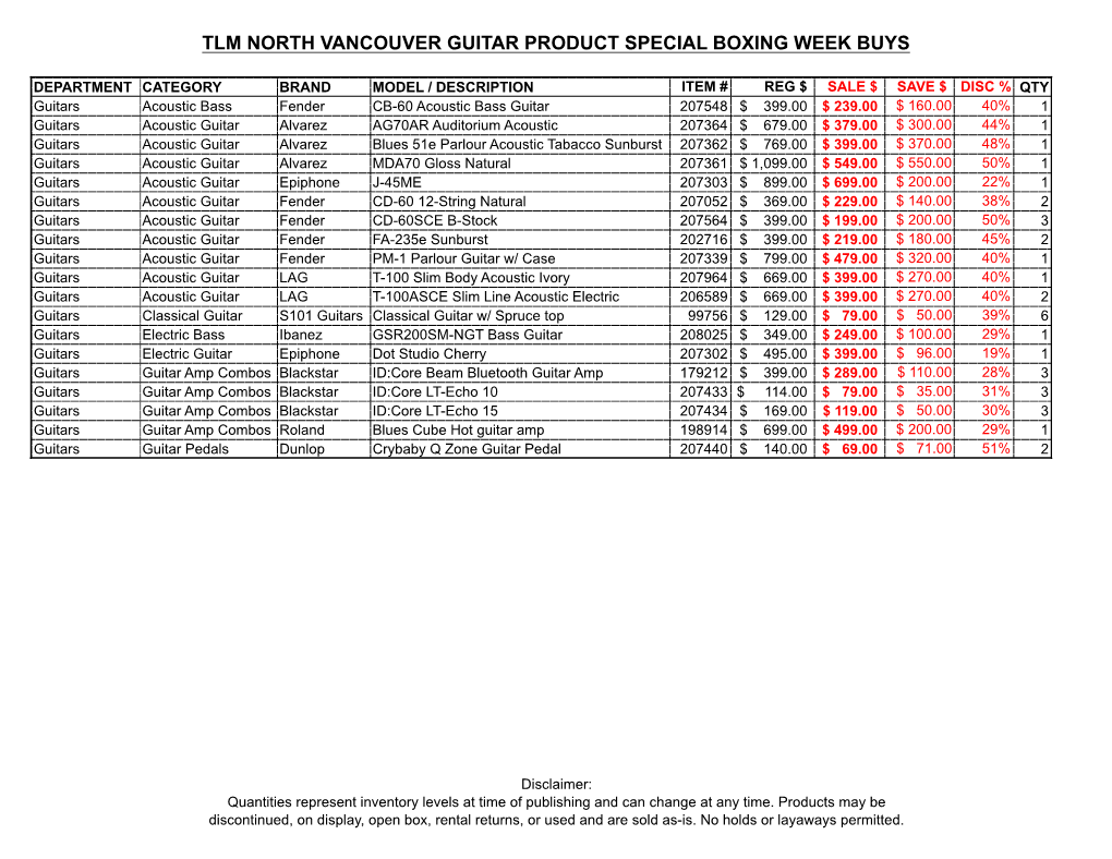 TLM North Vancouver Boxing Week Blowout.Xlsx