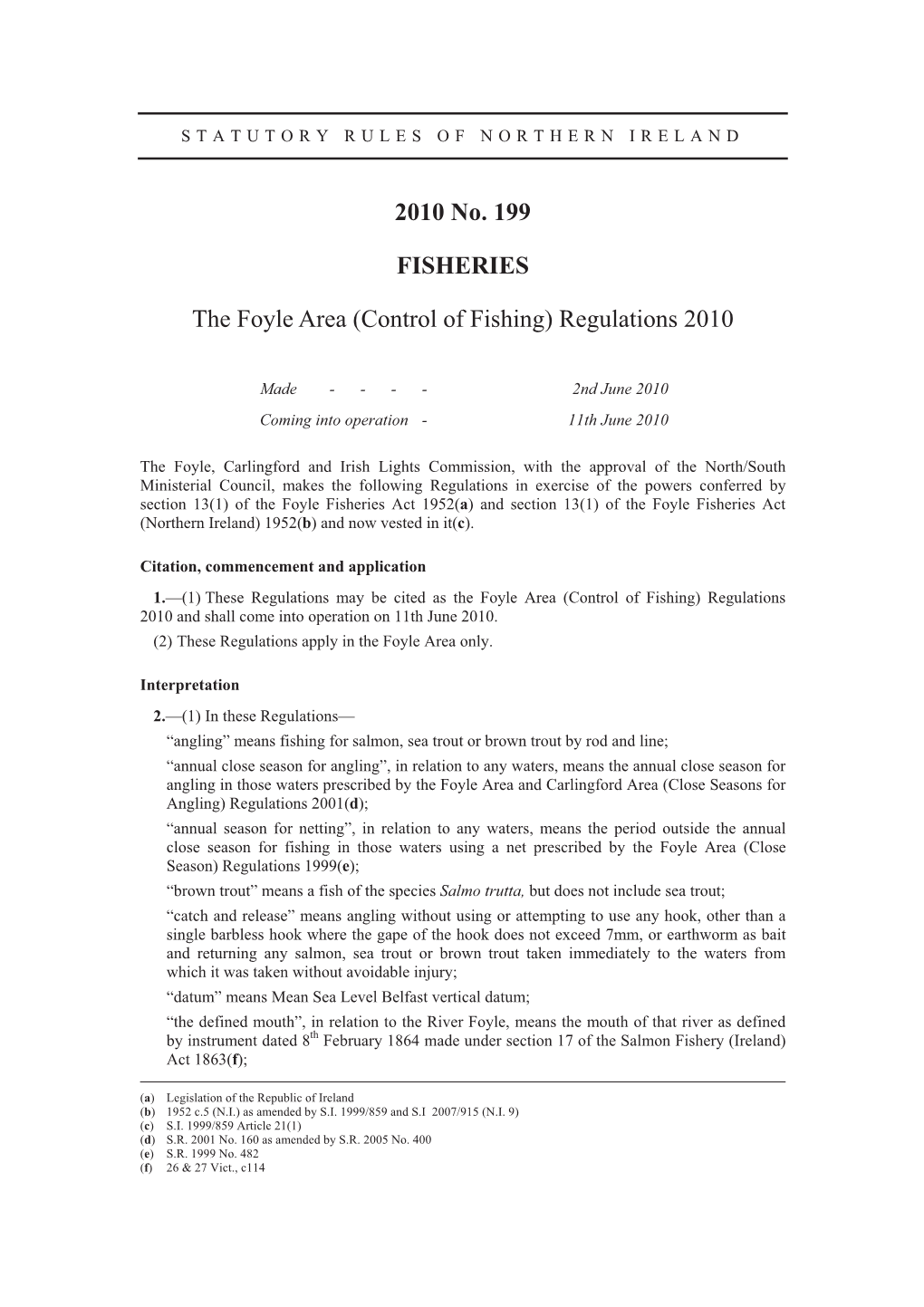 (Control of Fishing) Regulations 2010