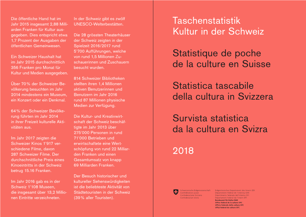 Taschenstatistik Kultur in Der Schweiz 2018