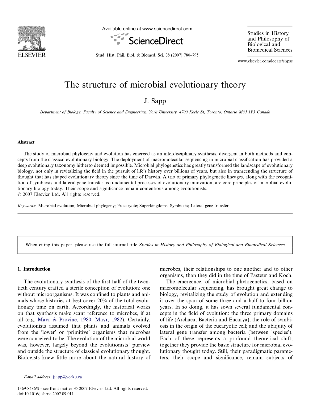 The Structure of Microbial Evolutionary Theory