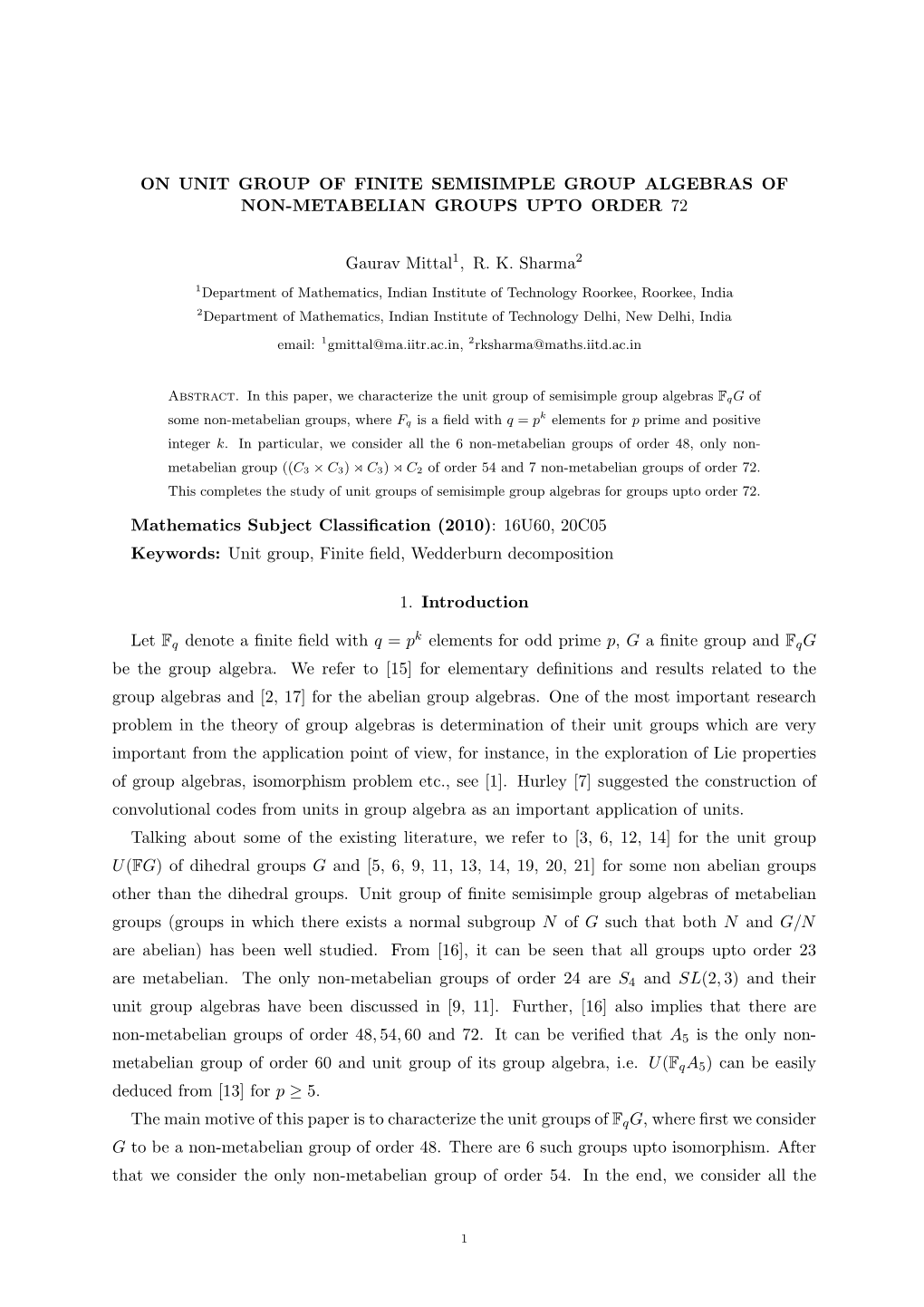 On Unit Group of Finite Semisimple Group Algebras of Non-Metabelian Groups Upto Order 72