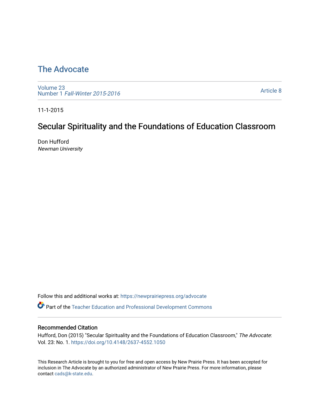 Secular Spirituality and the Foundations of Education Classroom