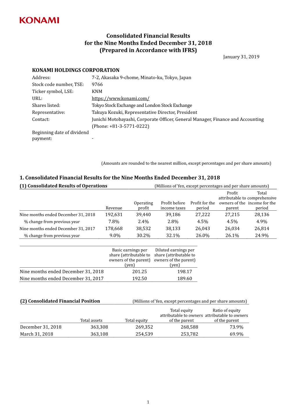 3Q FY2019 Consolidated Financial Results (PDF/532KB)