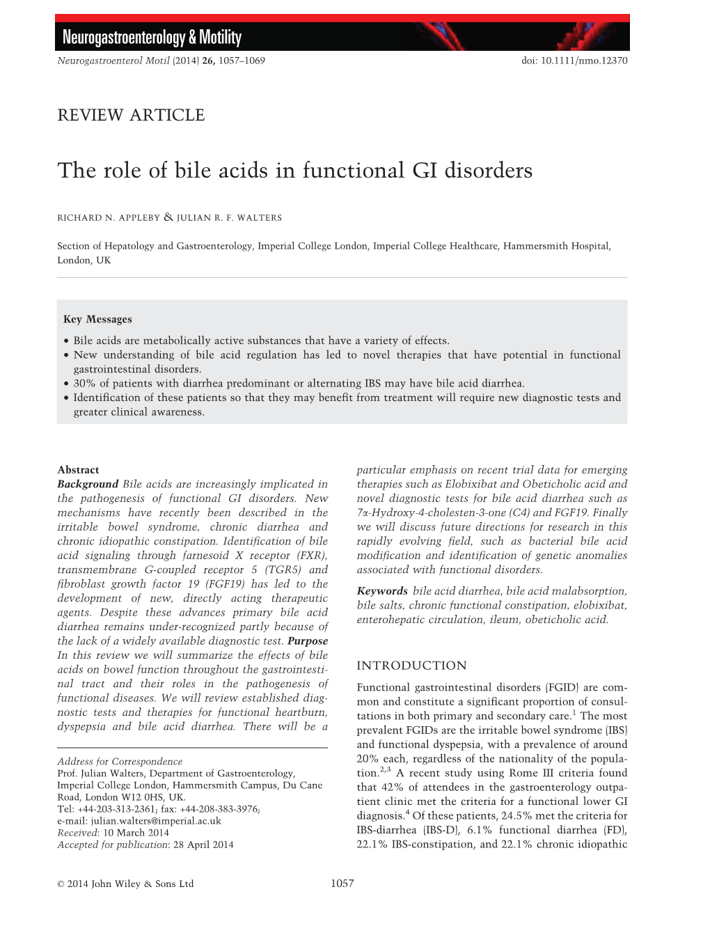 The Role of Bile Acids in Functional GI Disorders
