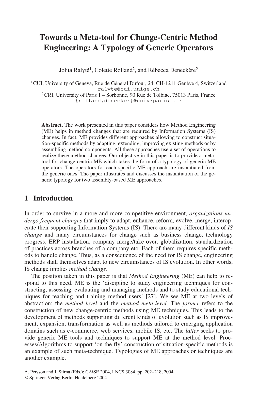 Towards a Meta-Tool for Change-Centric Method Engineering: a Typology of Generic Operators