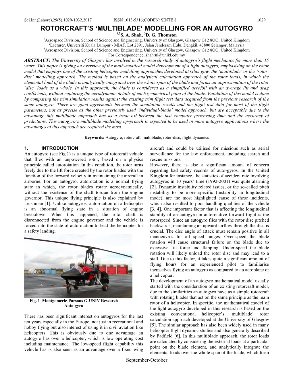 Rotorcraft's 'Multiblade' Modelling for an Autogyro