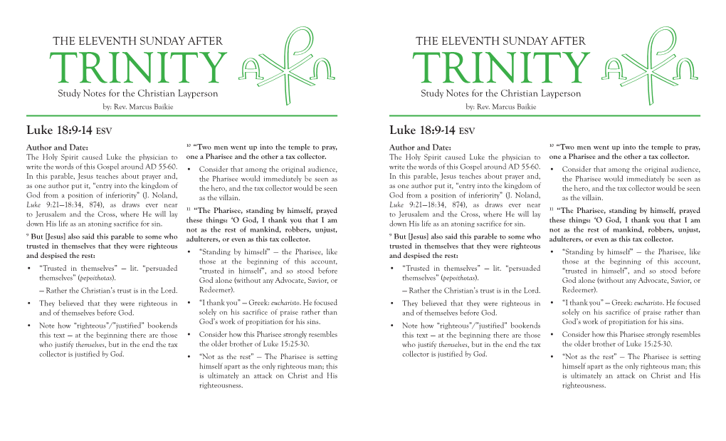 TRINITY TRINITY Study Notes for the Christian Layperson Study Notes for the Christian Layperson By: Rev