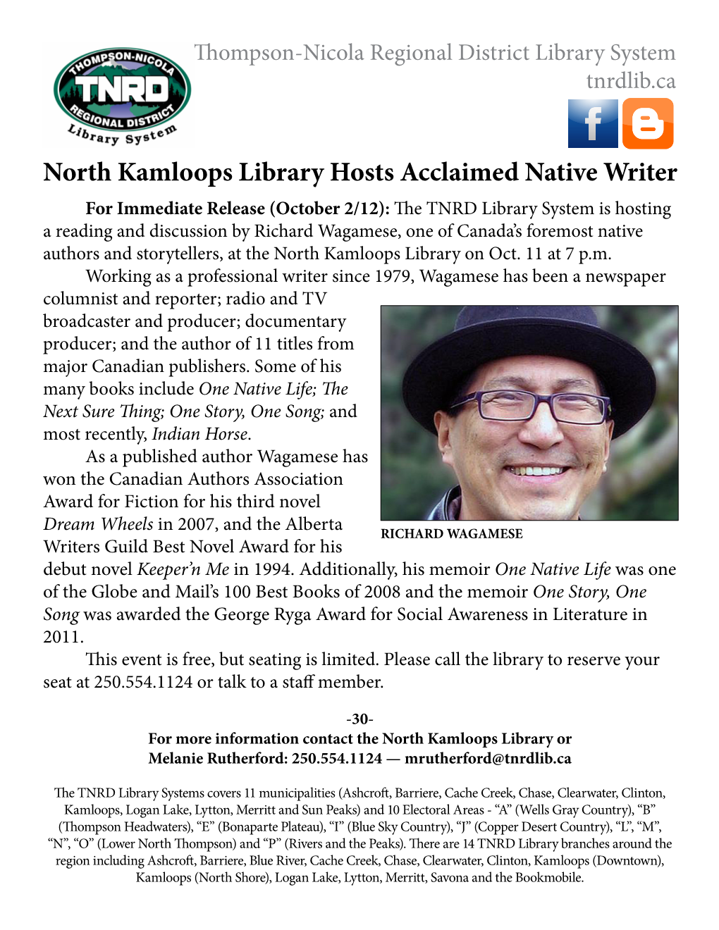 North Kamloops Library Hosts Acclaimed Native Writer