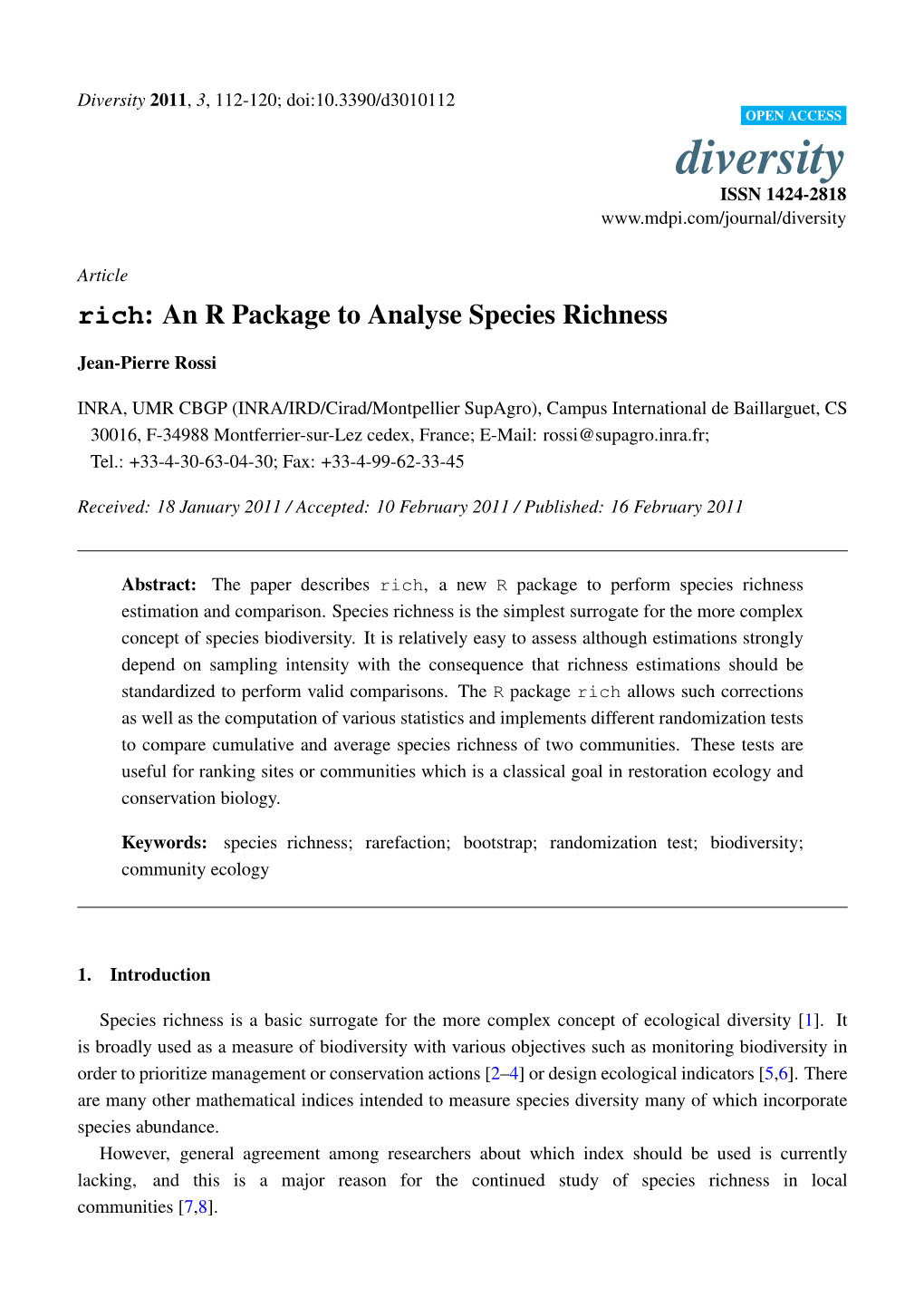 An R Package to Analyse Species Richness