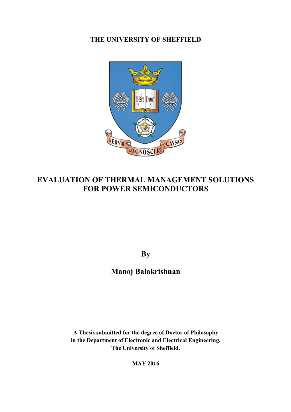 EVALUATION of THERMAL MANAGEMENT SOLUTIONS for POWER SEMICONDUCTORS by Manoj Balakrishnan