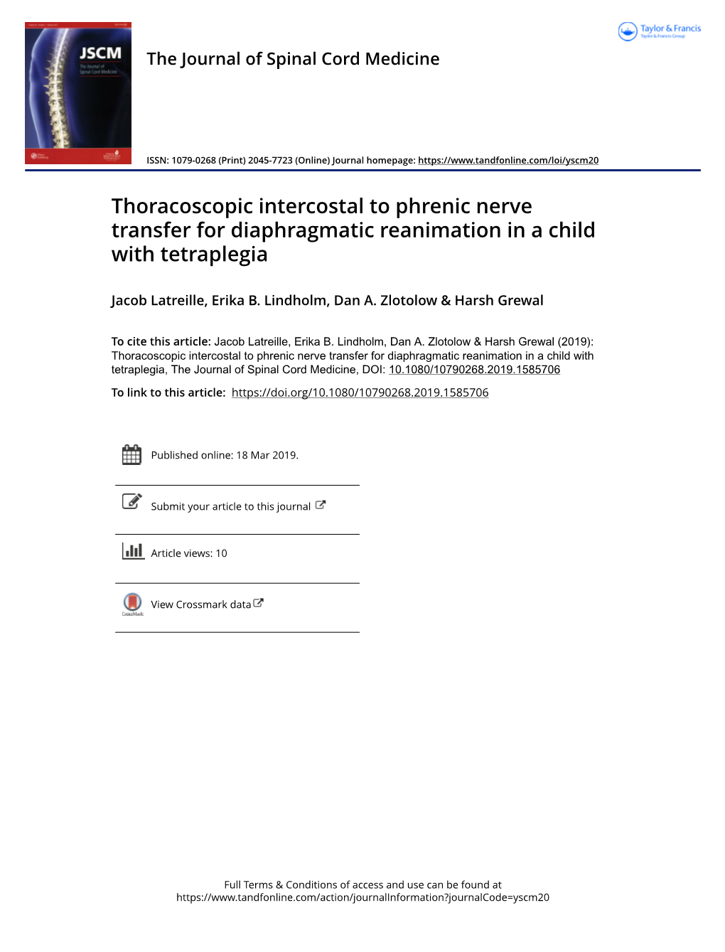 Thoracoscopic Intercostal to Phrenic Nerve Transfer for Diaphragmatic Reanimation in a Child with Tetraplegia