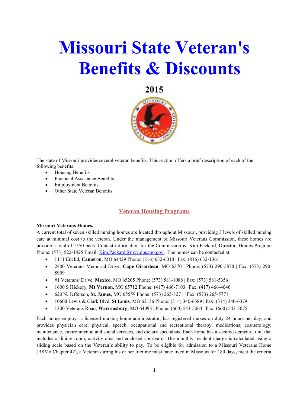 Missouri State Veteran's Benefits & Discounts