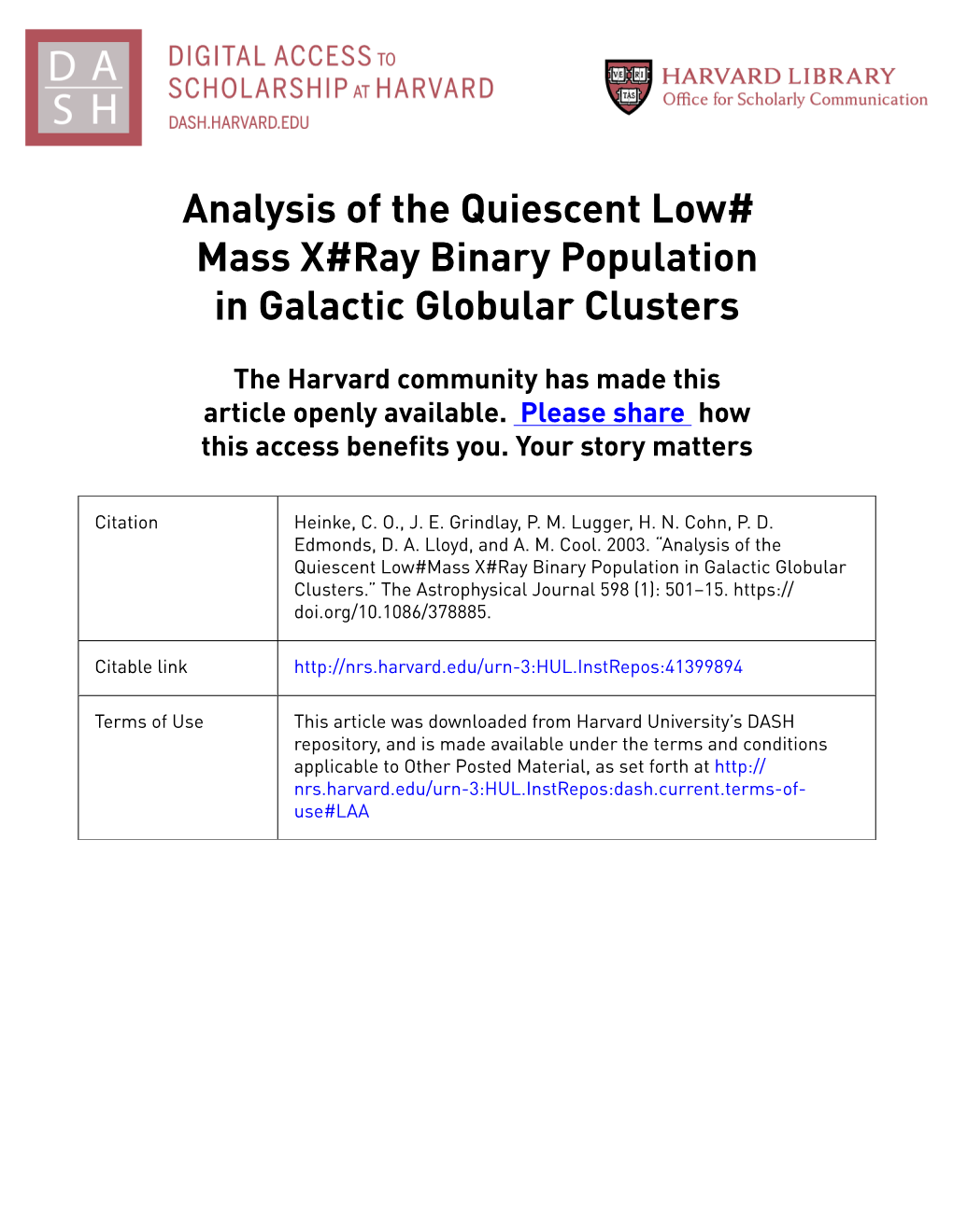 Analysis of the Quiescent Low# Mass X#Ray Binary Population in Galactic Globular Clusters
