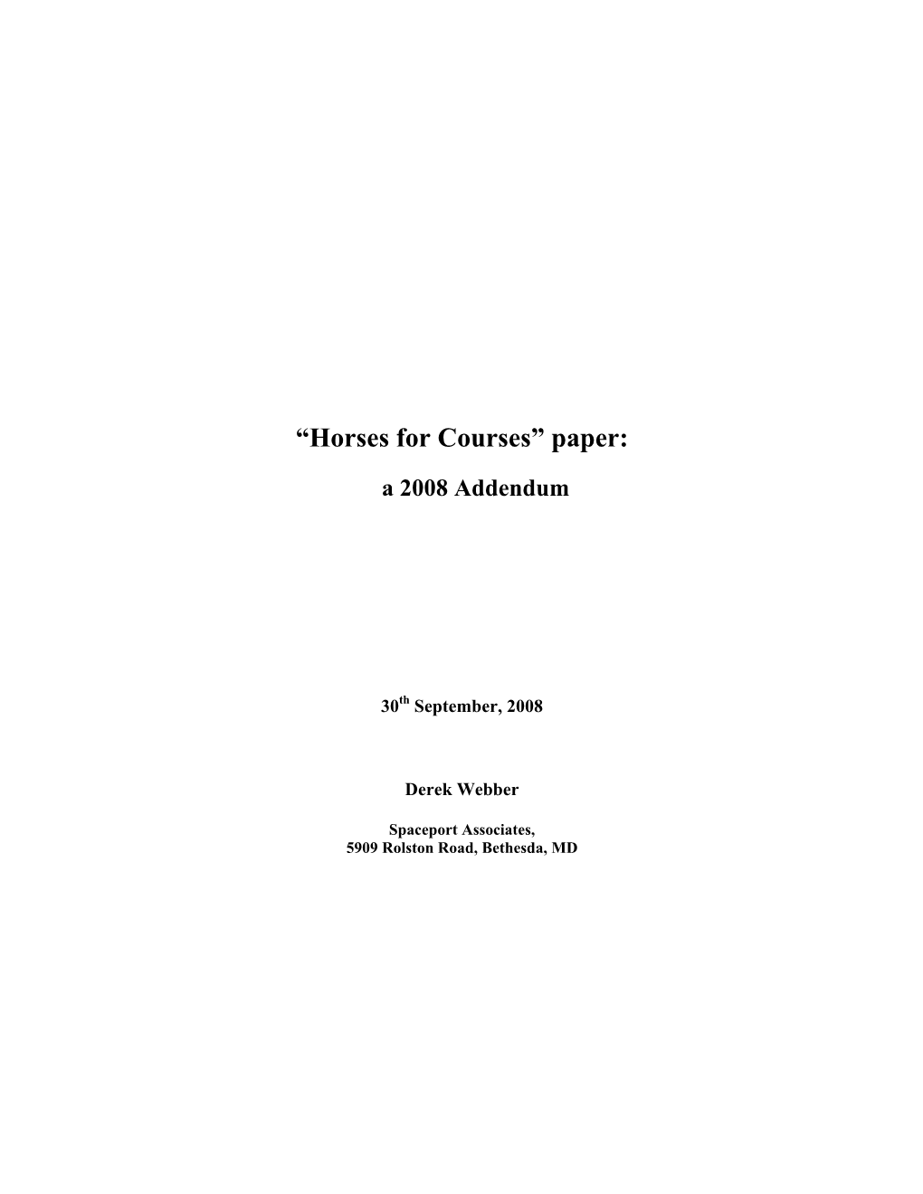“Horses for Courses” Paper