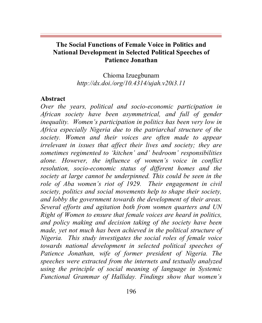 196 the Social Functions of Female Voice in Politics and National