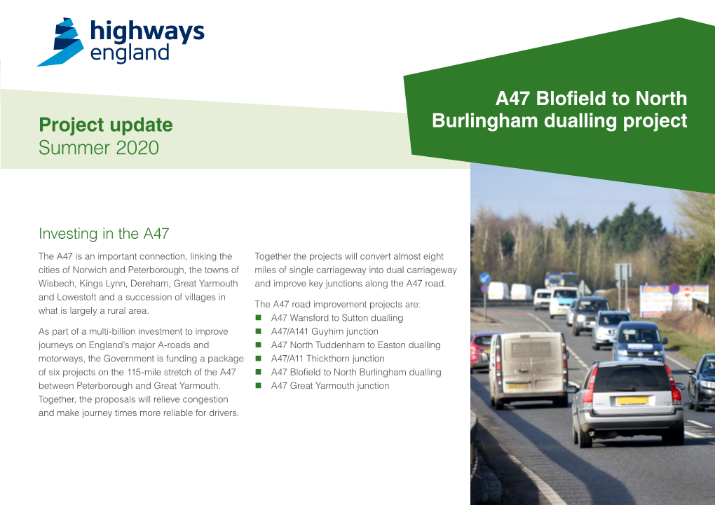 A47 Blofield to North Burlingham Dualling Project Project Update Summer 2020