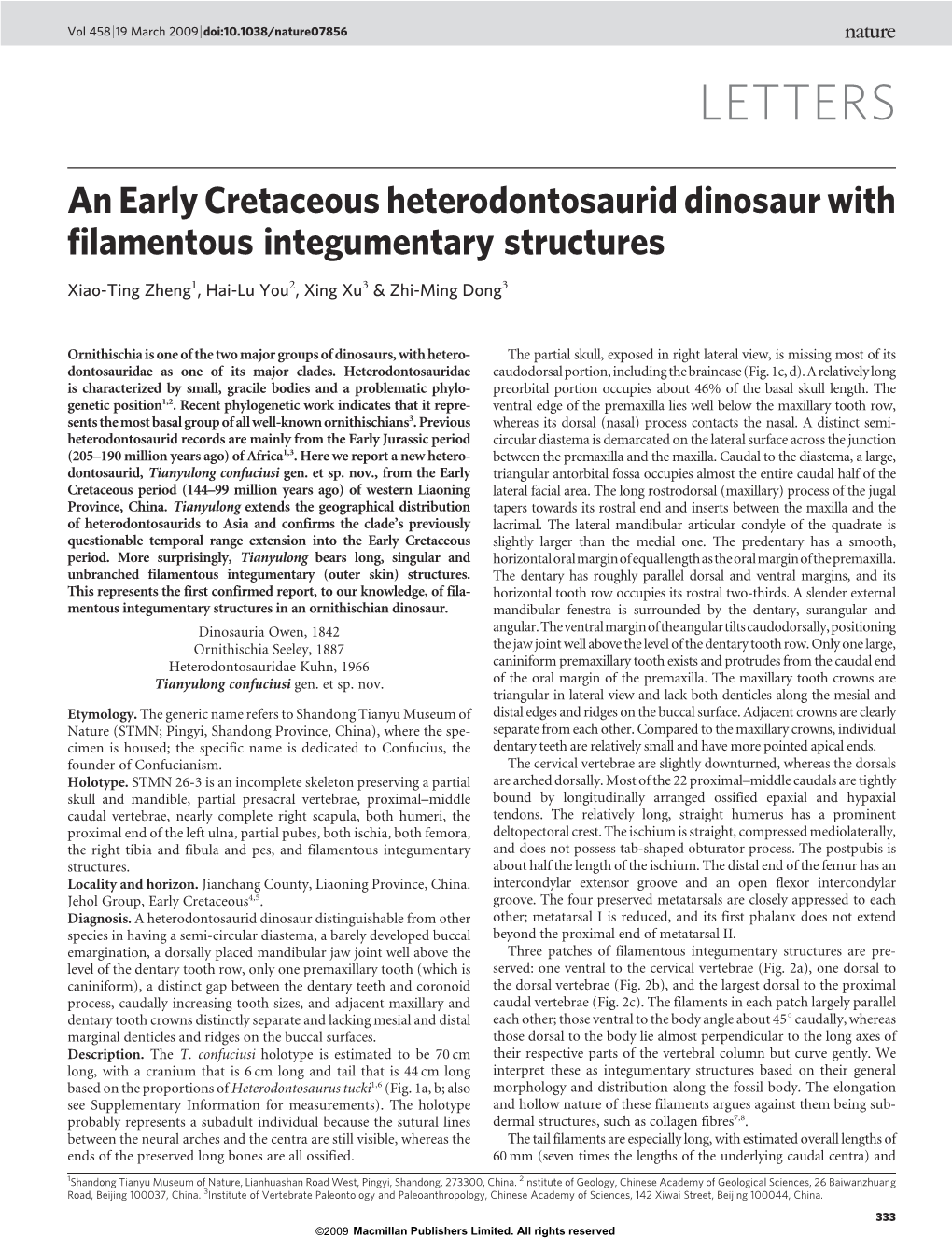 An Early Cretaceous Heterodontosaurid Dinosaur with Filamentous Integumentary Structures