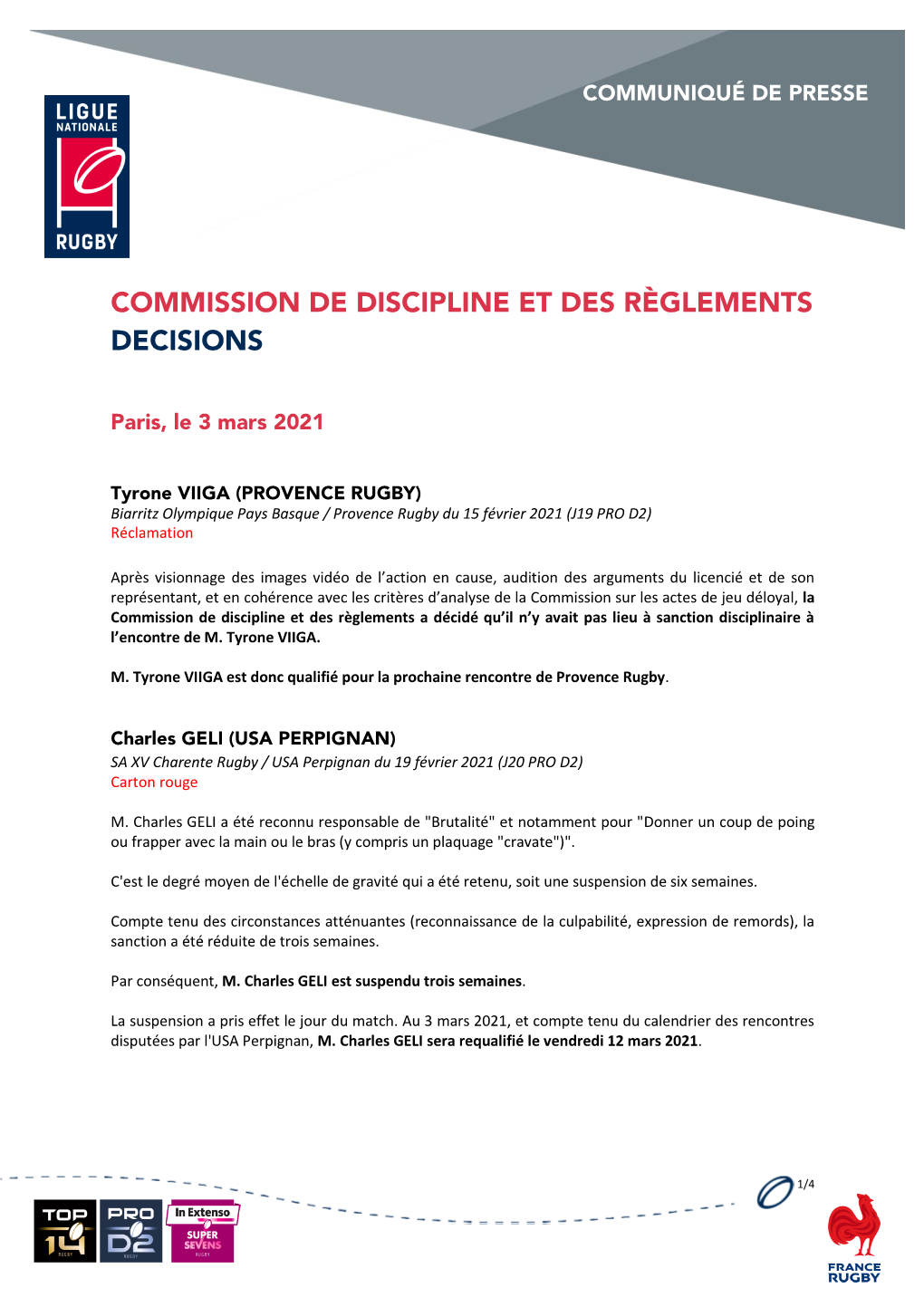 Commission De Discipline Et Des Règlements Decisions