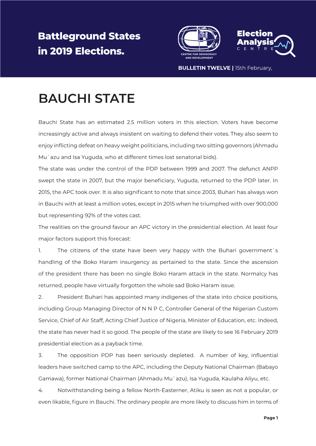 Battleground States in 2019 Elections (Bauchi State)