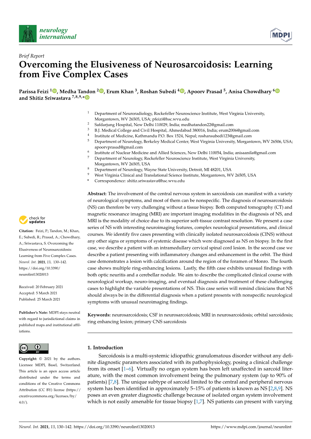 Overcoming the Elusiveness of Neurosarcoidosis: Learning from Five Complex Cases