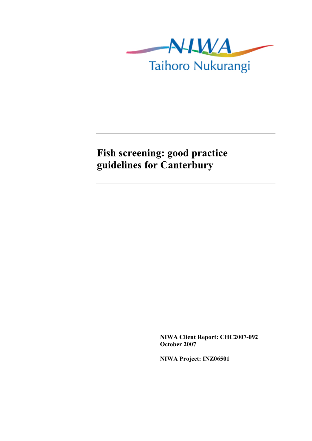 Fish Screening: Good Practice Guidelines for Canterbury