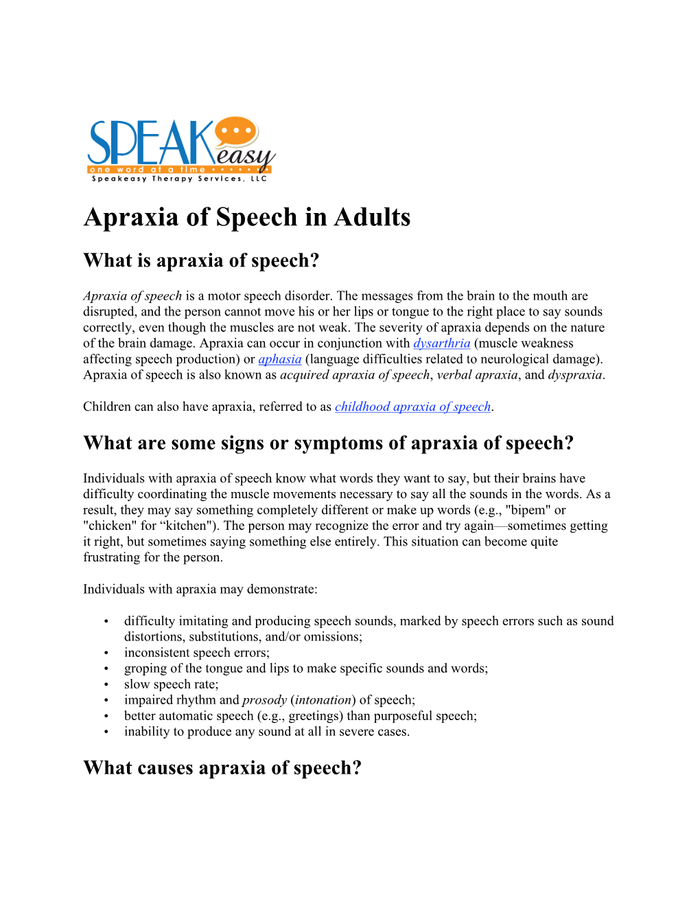 Apraxia of Speech in Adults What Is Apraxia of Speech?