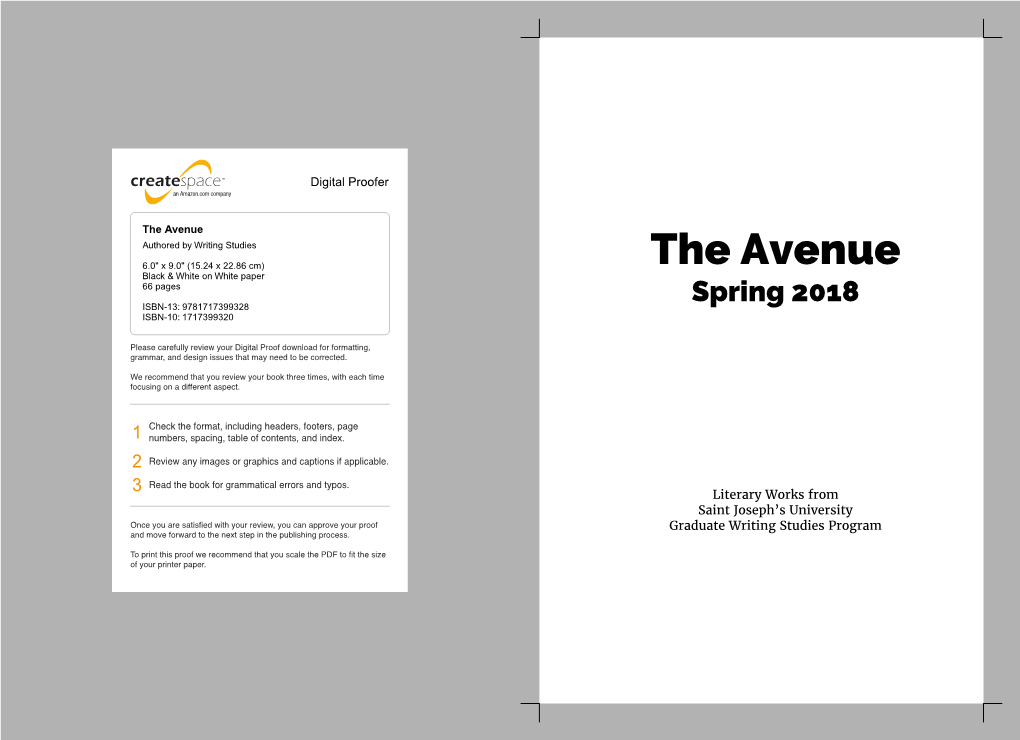 The Avenue Authored by Writing Studies 6.0" X 9.0" (15.24 X 22.86 Cm) the Avenue Black & White on White Paper 66 Pages