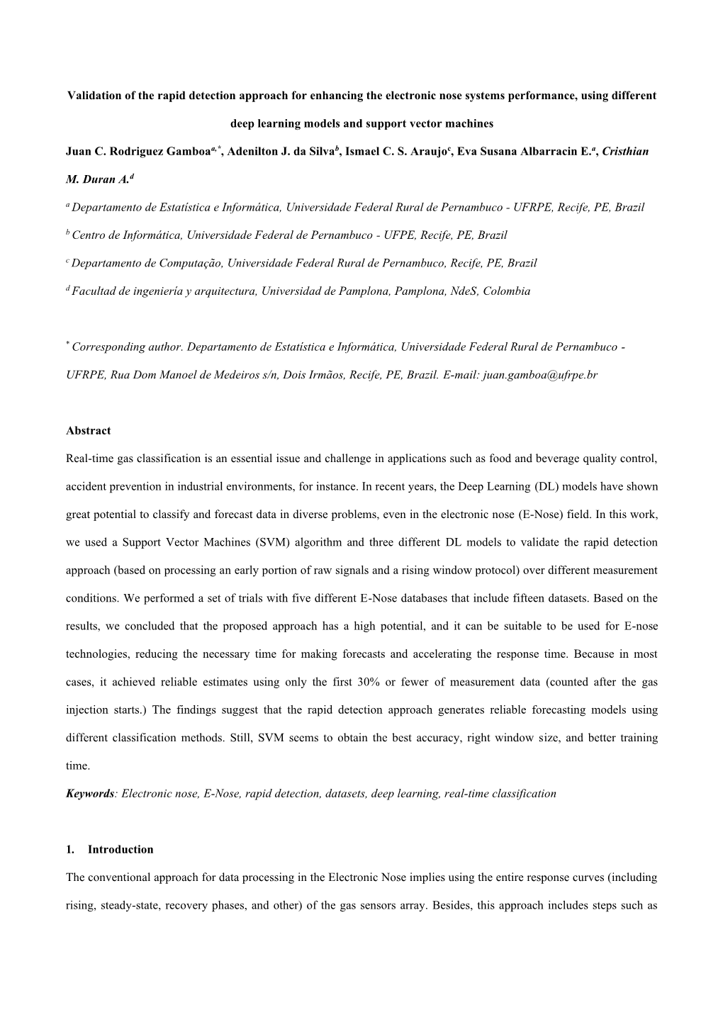 Validation of the Rapid Detection Approach for Enhancing the Electronic Nose Systems Performance, Using Different