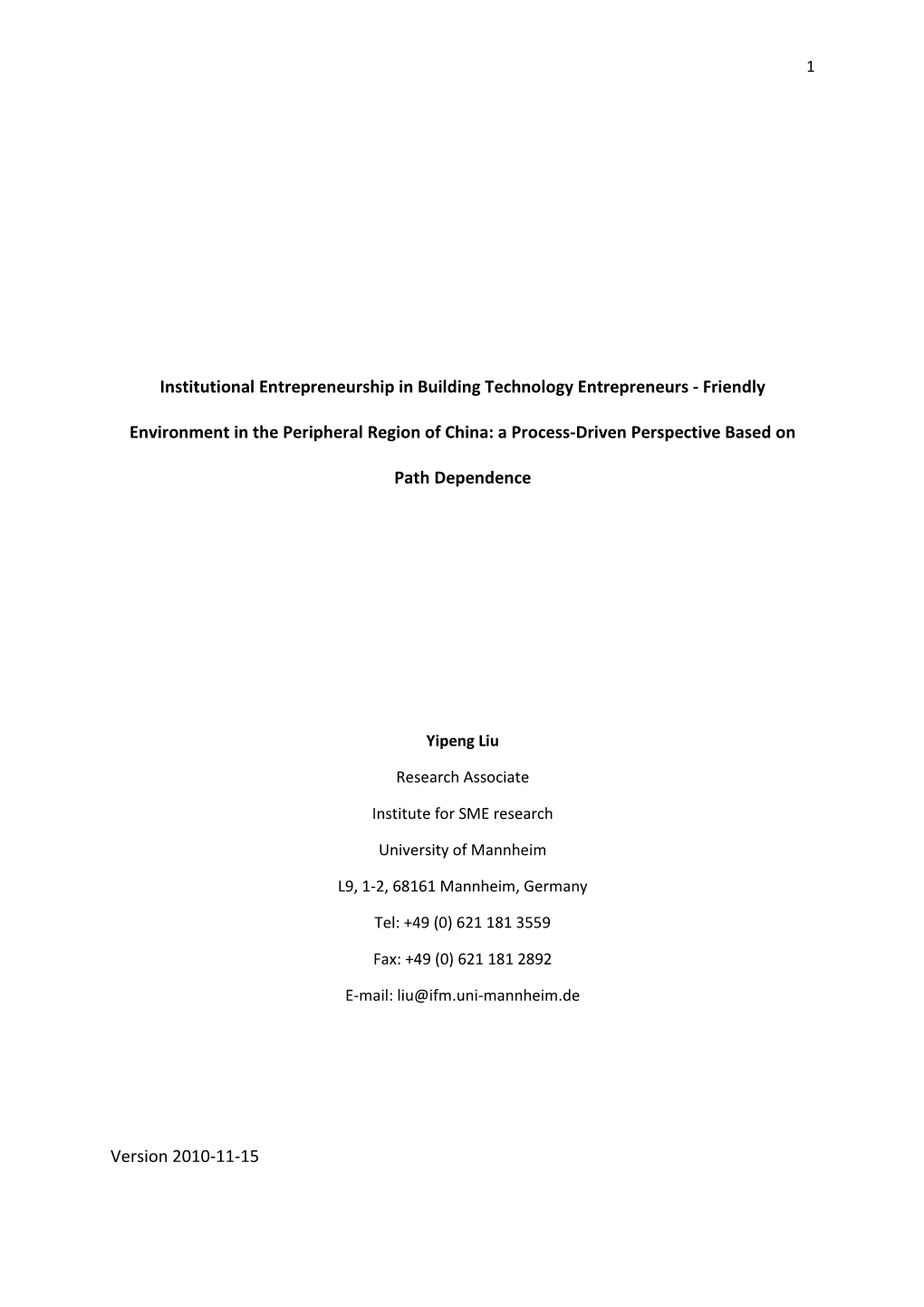 Institutional Entrepreneurship in Building Technology Entrepreneurs - Friendly