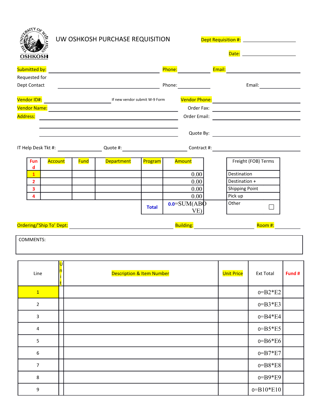 UW OSHKOSH PURCHASE REQUISITION Dept Requisition