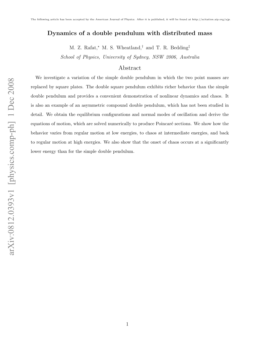 Dynamics of a Double Pendulum with Distributed Mass