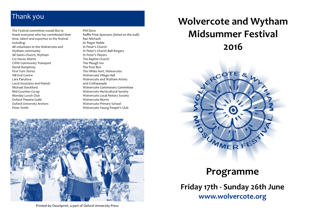 Programme Wolvercote and Wytham Midsummer Festival 2016