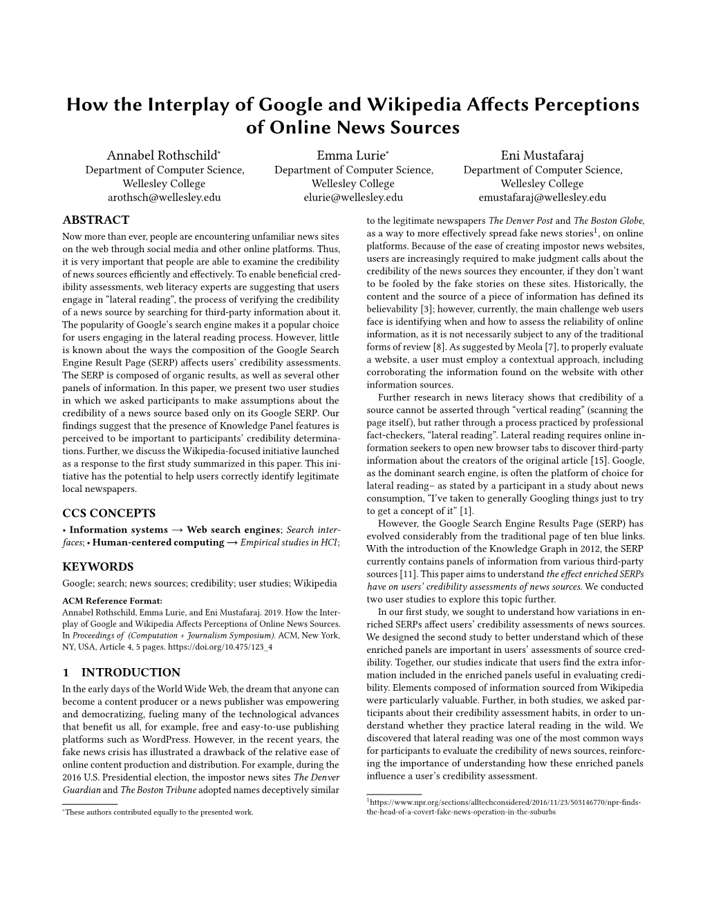 How the Interplay of Google and Wikipedia Affects Perceptions of Online News Sources