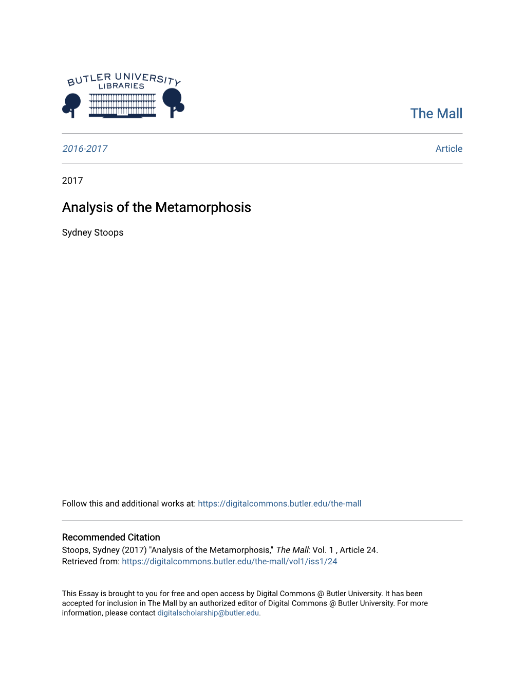 Analysis of the Metamorphosis