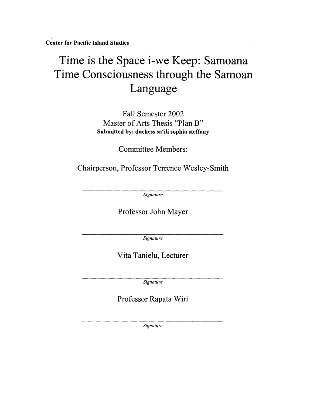 Samoana Time Consciousness Through the Samoan Language