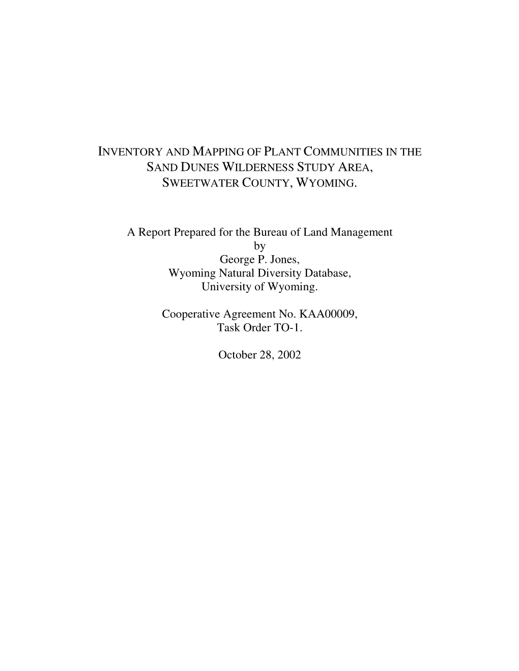 A Report Prepared for the Bureau of Land Management by George P