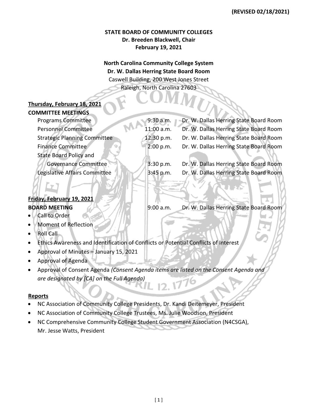 (Revised 02/18/2021) State Board of Community