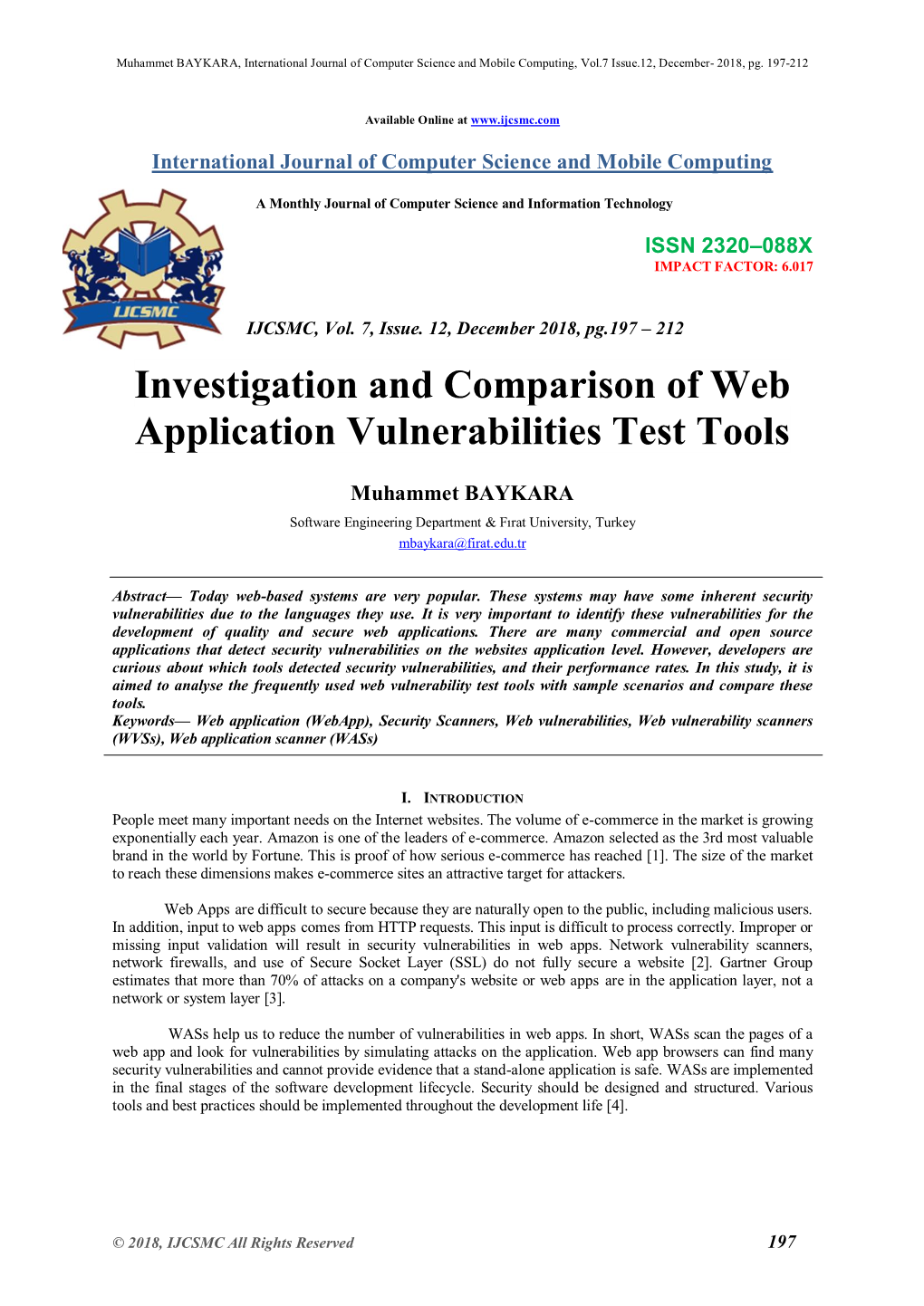 Investigation and Comparison of Web Application Vulnerabilities Test Tools