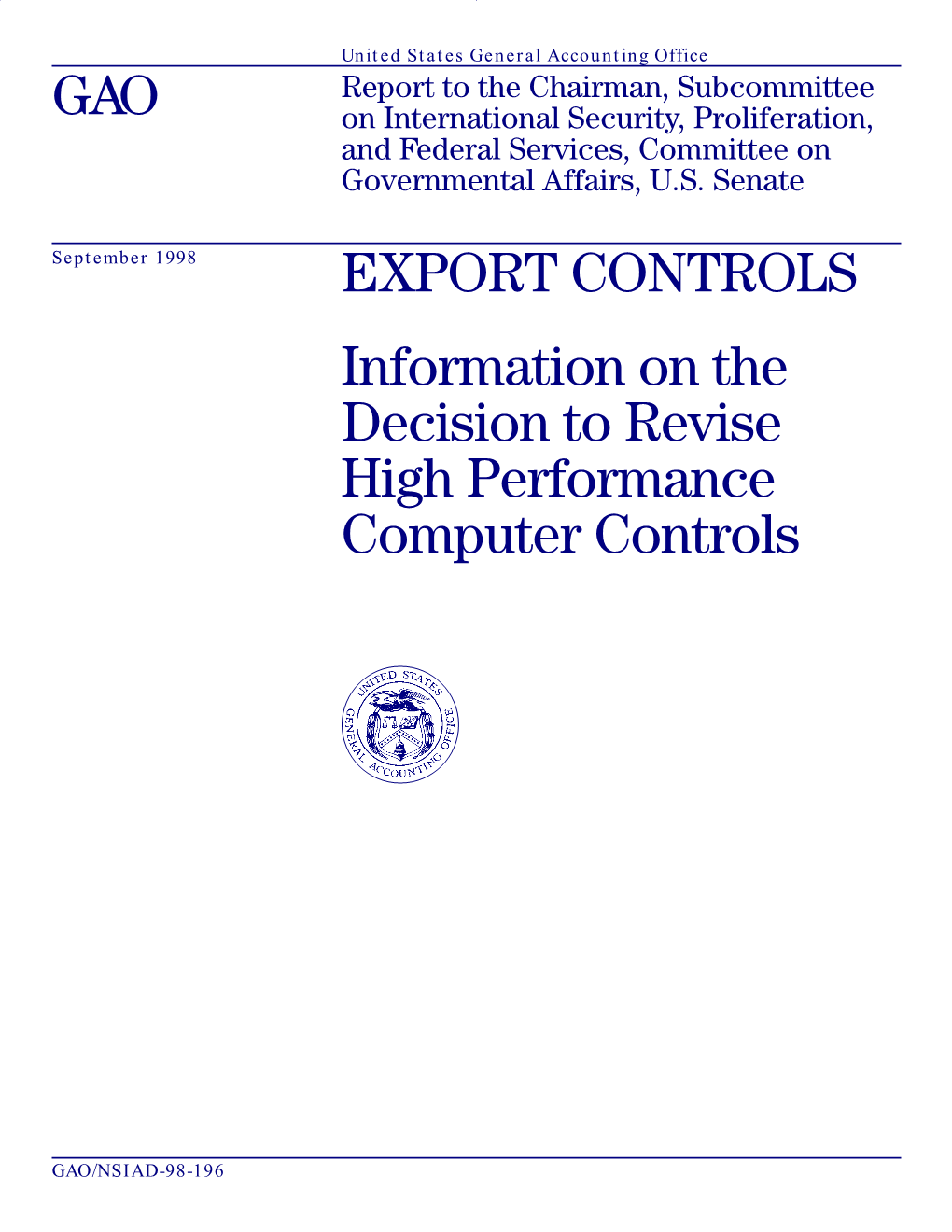 Information on the Decision to Revise High Performance Computer Controls