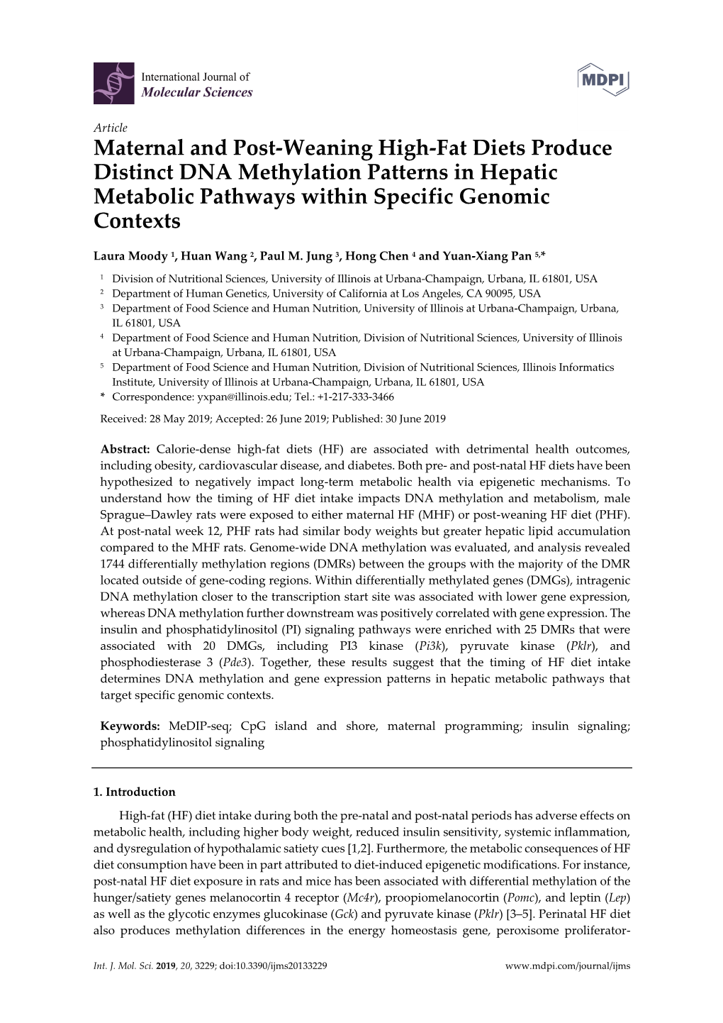 Maternal and Post-Weaning High-Fat Diets Produce Distinct DNA Methylation Patterns in Hepatic Metabolic Pathways Within Specific Genomic Contexts